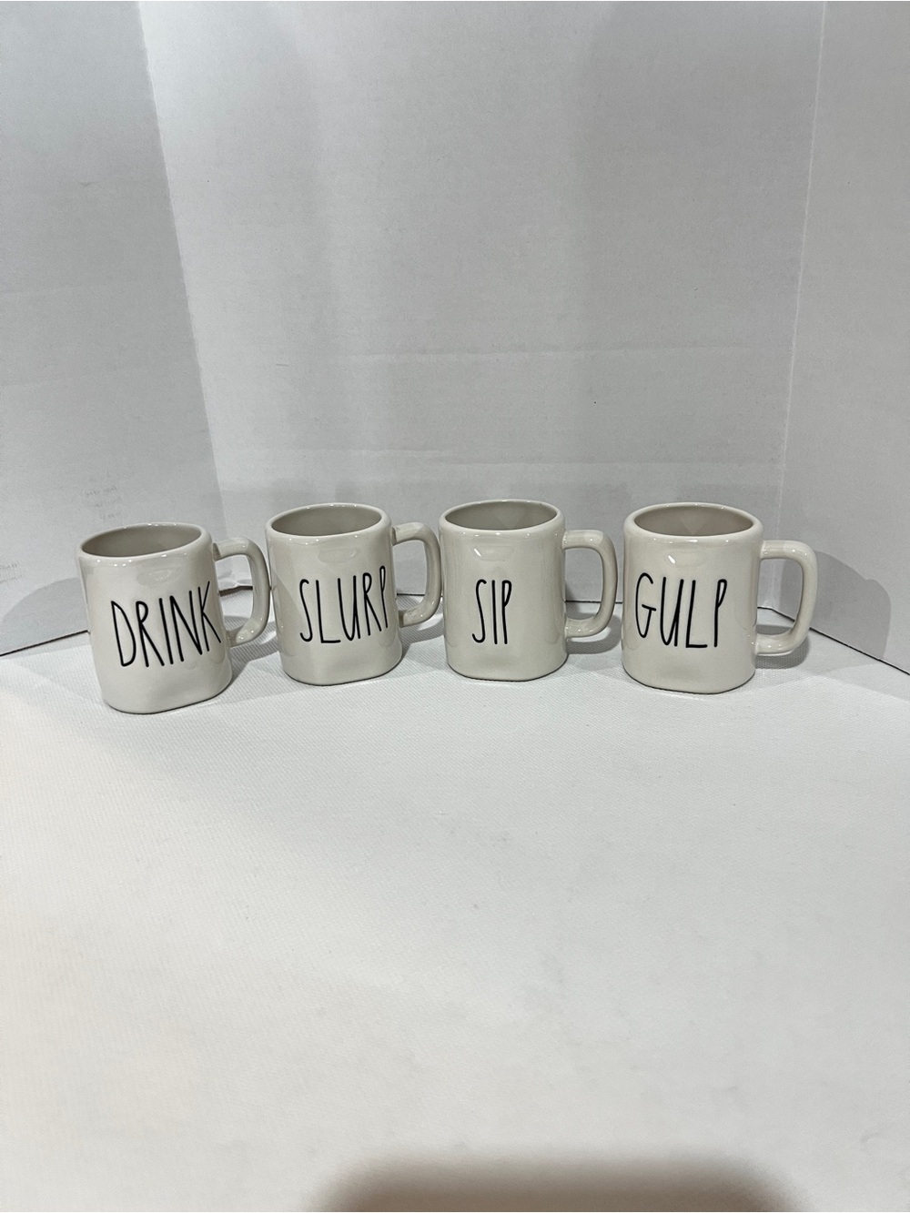 Rae Dunn Espresso mini Mug Set of 4 Sip Gulp Drink Slurp